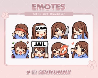 Twitch / Discord Emotes - Chibi Girl - Brown Hair - Light Skin - Brown Eyes