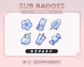 6 Twitch Sub Badges | Blue | Cute | Pretty | Kawaii | Aesthetic | Stream