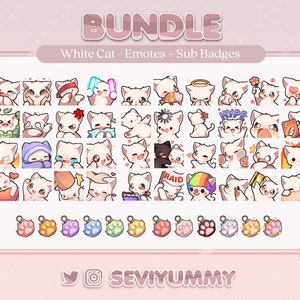 White Cat Bundle Pack - 40 Emotes & 12 Sub Badges (Twitch/Discord)