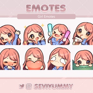 Set #1 Twitch / Discord Emotes - Chibi Girl - Pink Hair - Light Skin - Brown Eyes