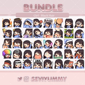 Girl - Black Hair - Bundle Pack - 40 Emotes  (Twitch/Discord)