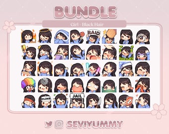 Girl - Black Hair - Bundle Pack - 40 Emotes  (Twitch/Discord)