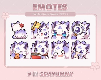 Set #4 paarse Kitsune-emotes (Twitch/Discord) - Kawaii - Fox
