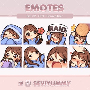 Set #2 Twitch / Discord Emotes - Chibi Girl - Brown Hair
