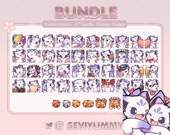 2nd Purple Kitsune Bundle Pack - 40 Emotes & 6 Sub Badges (Twitch/Discord)