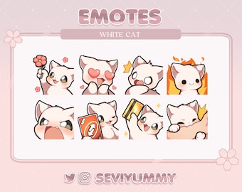 Cute White Cat Emotes (Twitch/Discord) - Kawaii - Kitty - Neko