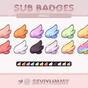 12 Kawaii Wings Twitch Sub Badges (Digital Download)