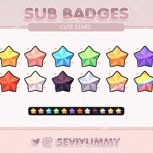 12 Twitch Sub Badges | Star | Kawaii | Pretty | Cute | Stream