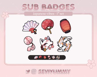 Twitch Sub Badges Set of 6 - Japanese Theme Digital Download - Anime Style Badges for Stream