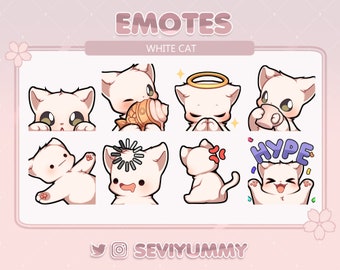 Set #2 White Cat Emotes (Twitch/Discord) - Kawaii - Kitty - Neko