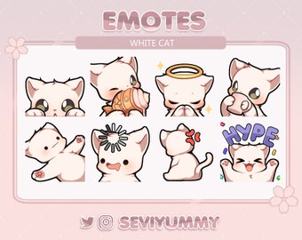 Cute White Cat Emotes (Twitch/Discord) - Kawaii - Kitty - Neko