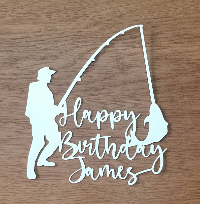 Download Fishing Cake Topper Personalised Name Age Fishing Cake Topper In Many Finishes Paper Party Supplies Party Decor Kromasol Com