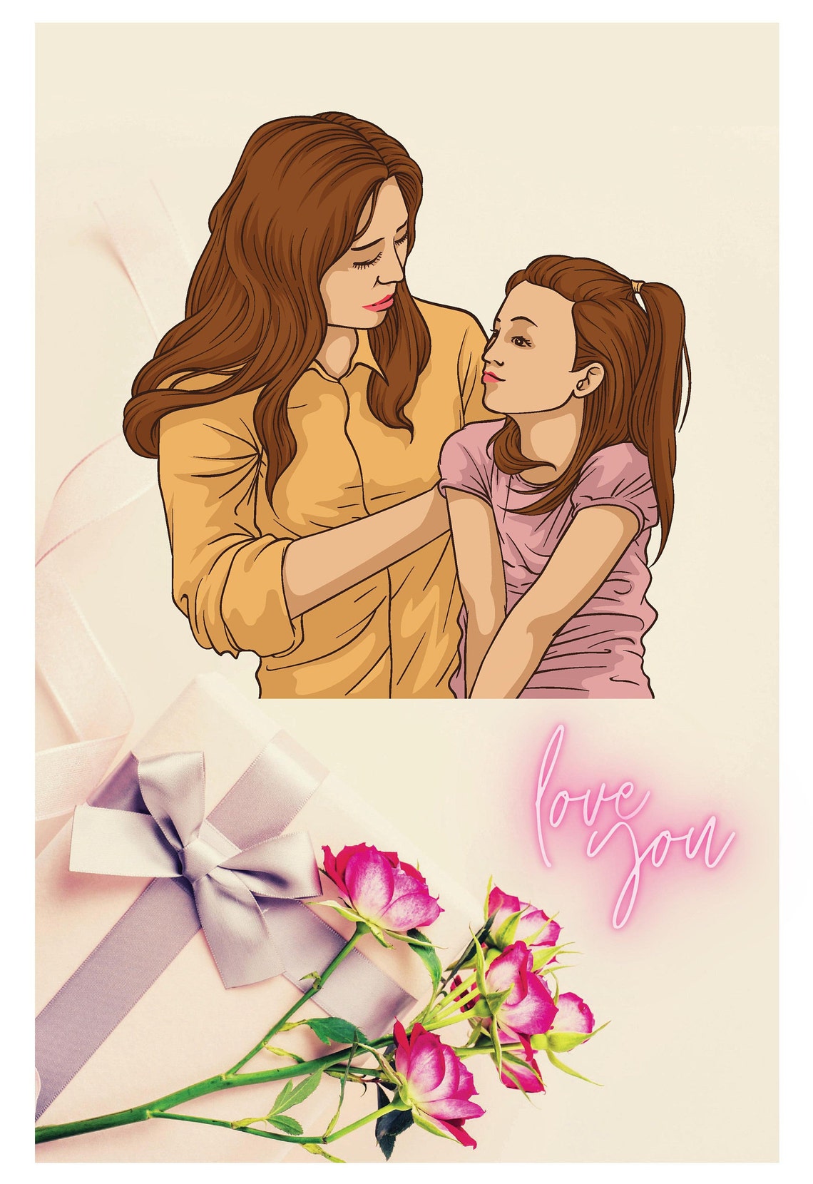 Mother and Daughter Wall Art, Mom and Daughter Personalized Print, Mothers Day Gift Idea