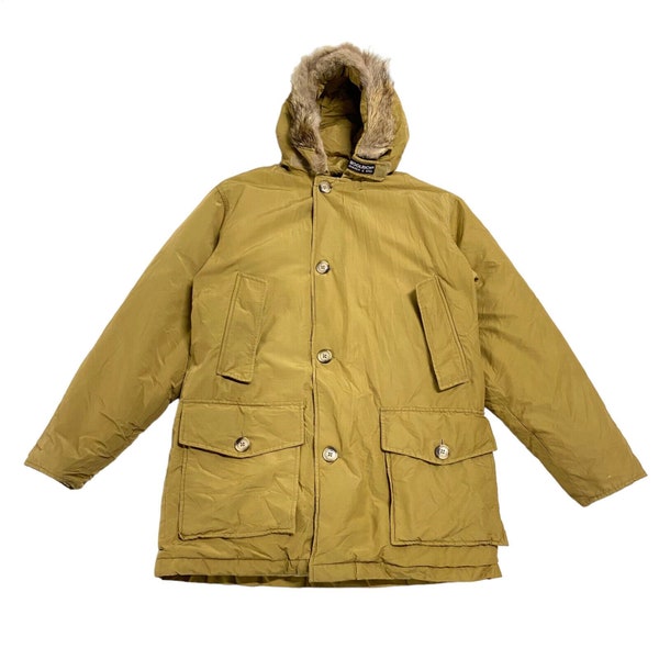 Woolrich Fur Trim Padded Arctic Parka Coat | Vintage Designer Beige Tan Winter