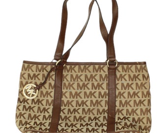 Michael Kors Womens Leather Trim Beige Handbag | Vintage High End Designer Bag