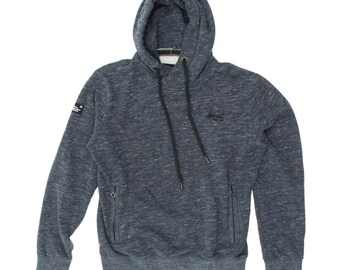 Superdry Orange Label Mens Blue Grey Pullover Hoodie | Vintage Designer Hoody