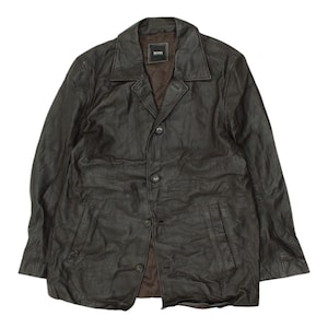 Veste en cuir Hugo Boss | vintage pour homme marron designer boutonné à col