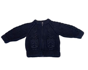 Burberry Babies Cotton Wool Knit Zip Jumper | Vintage Designer Sweater Navy Kids
