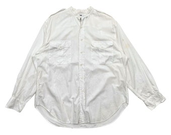 Ralph Lauren Womens White Collarless Apaulette Shirt | Vintage High End Designer