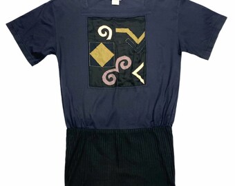 Byblos Square Neck Short Sleeve Jumper Dress | Vintage Designer Navy Blue VTG