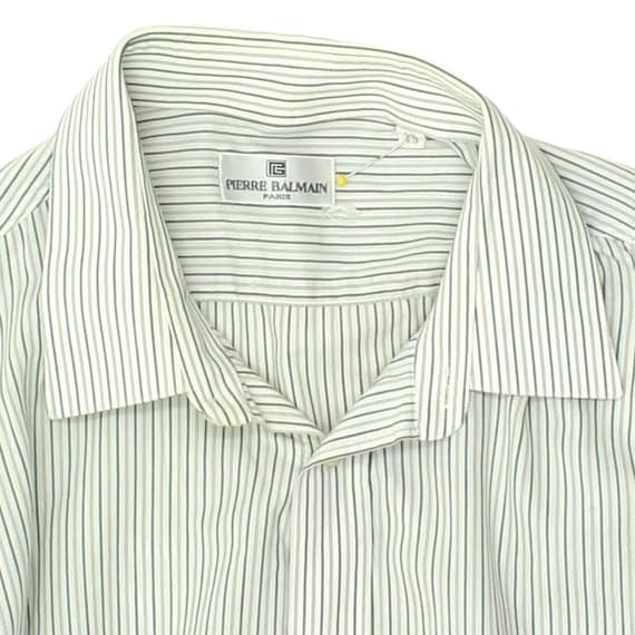 MoralFibersShop Pierre Balmain Mens White Pin Stripe Shirt Vintage High End Designer Formal