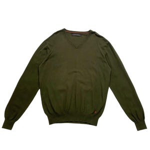 Peuterey  V Neck Jumper | Vintage Mens Luxury Designer Tight Knit Sweater Green