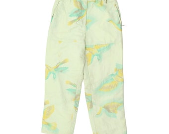 Vintage Womens White Bird Print Ski Trousers | Retro Winter Sports Snow Pants