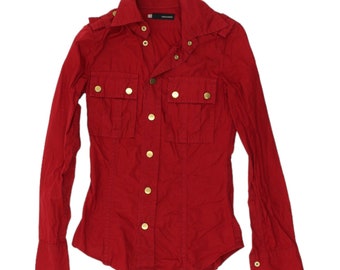 Dsquared2 Womens Red Snap Popper Shirt | Vintage High End Western Designer VTG
