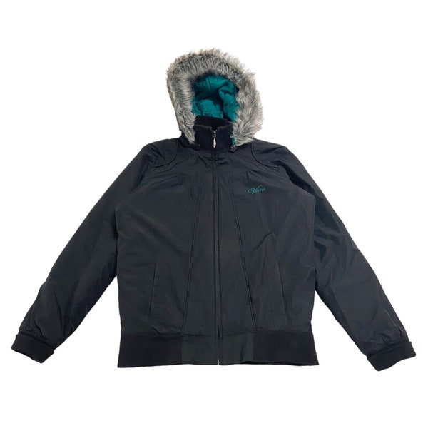 Vans Women's Padded Faux Fur Parka Jacket | Vintage Designer Skate Black Hoodie