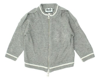 Dolce & Gabbana Junior Boys Grey Cotton Knit Full Zip Jumper | Vintage Designer