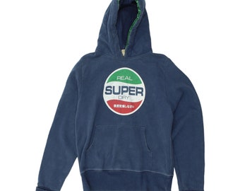 SuperDry Herren Blau Pullover Logo Kapuzenpullover | Vintage Casual Designer Kapuzenpullover VTG