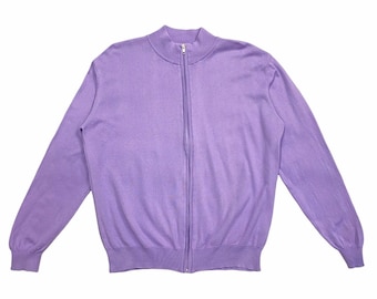 Ballantyne Full Zip Cotton Knit Sweater | Vintage High End Designer Purple Jumper