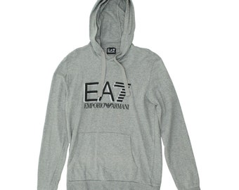 EA7 Emporio Armani Herren Grau Logo Hoodie | Vintage High End Designer Hoody VTG