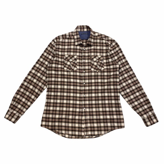 Grey Daniele Alessandrini Flannel Plaid Snap Poppe