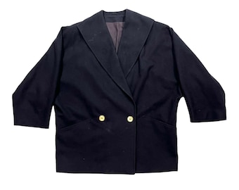 Max Mara Veste Style Blazer en Laine | Vintage Design Haut de Gamme Dark Navy