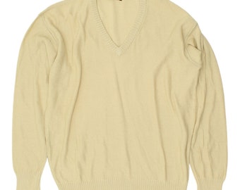 Ermenegildo Zegna Mens Beige V Neck Knit Jumper | Vintage Designer Sweater VTG