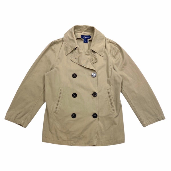 Ralph Lauren Veste caban en coton léger pour femme | vintage Créateur Beige