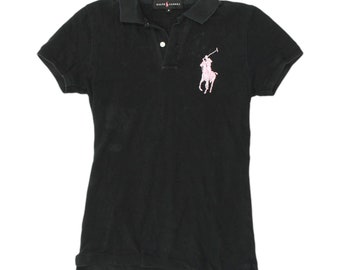 Ralph Lauren Damen Poloshirt mit großem Logo in Schwarz | Vintage-Designer-Sport-Casual