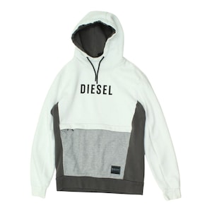 Diesel Mens White Hoodie | Vintage Designer Pullover Casual Sports Logo Hoody