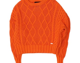 Diesel Orangefarbener Zopfmuster Pullover | Designer Pullover VTG