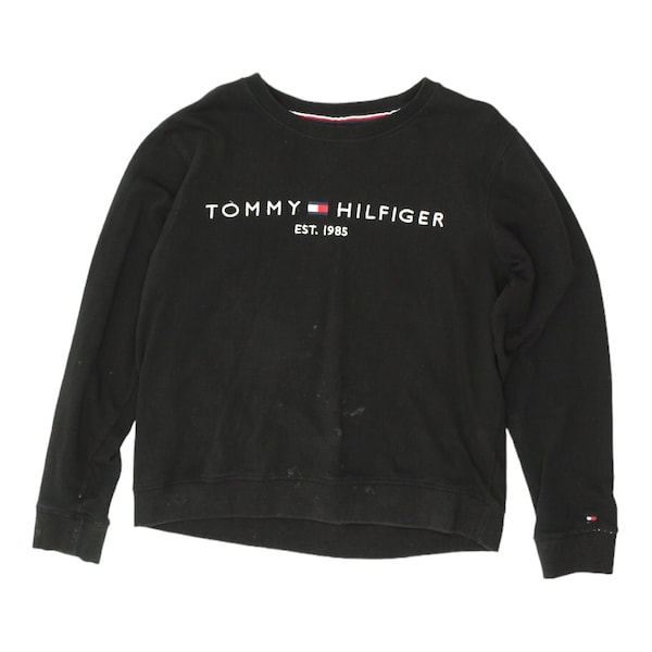 Tommy Hilfiger Mens Black Embroidered Logo Sweatshirt | Vintage Designer VTG