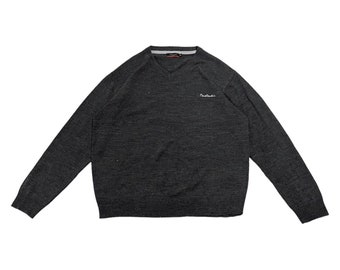 Pierre Cardin V Neck Knit Jumper | Vintage High End Designer Sweater Grey VTG