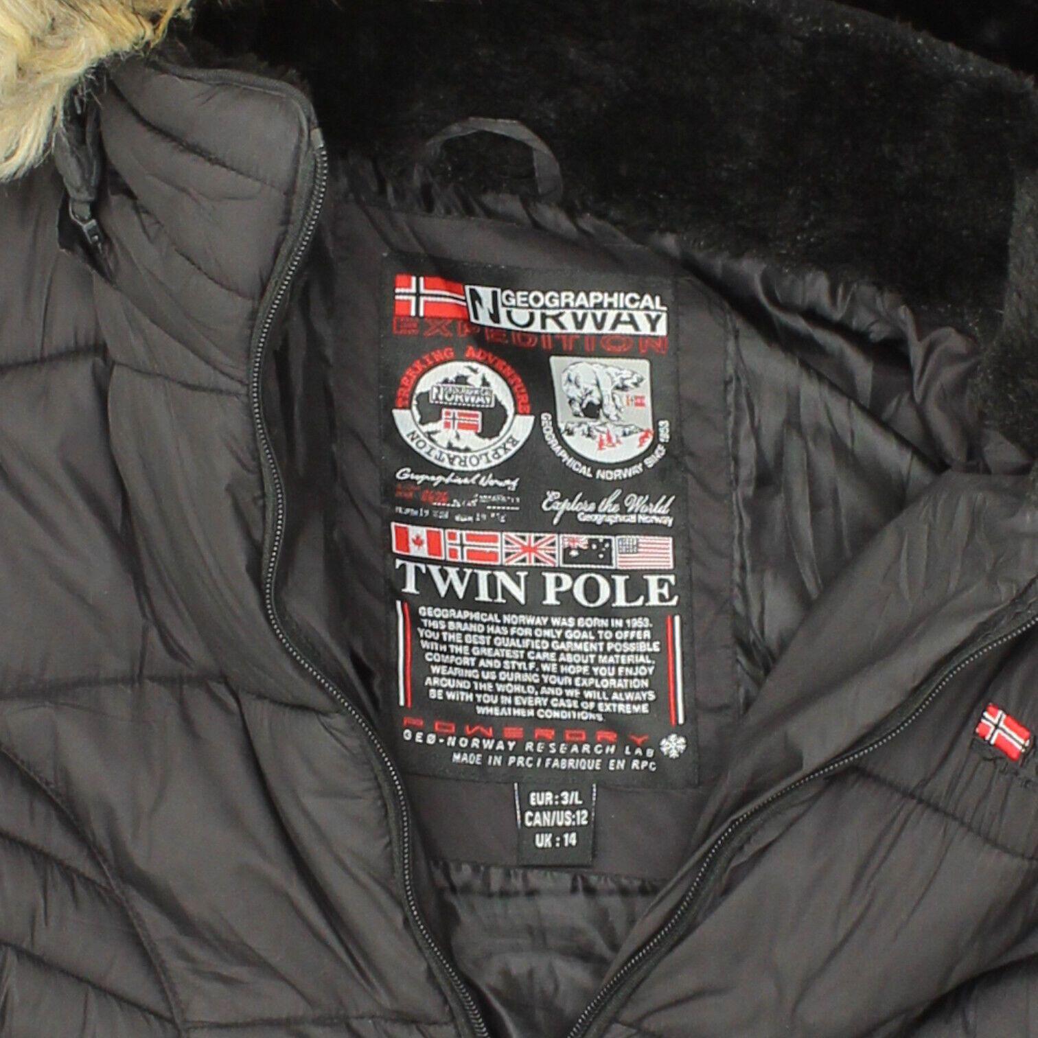 Geographical Norway Womens Black Quilted Faux Fur Parka Coat Vintage Outdoor
