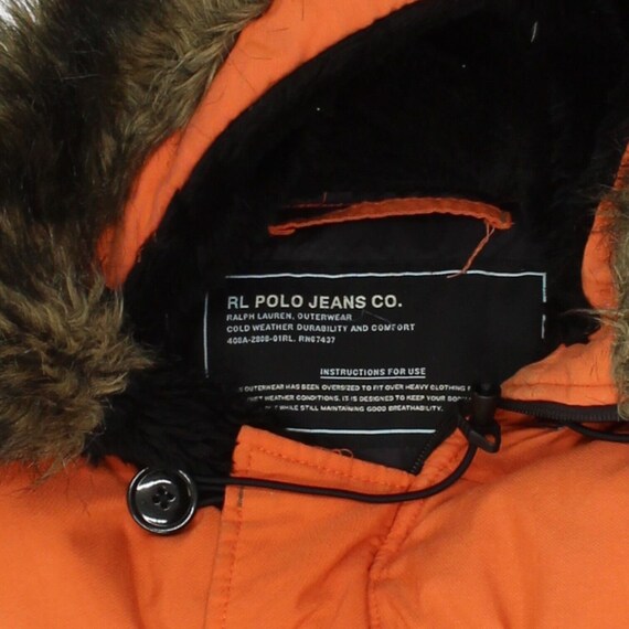 Ralph Lauren Jeans Co Mens Orange Faux Fur Parka Jacket Vintage Designer VTG