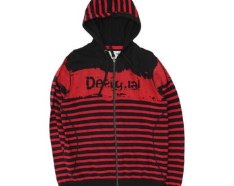 Desigual Heren Rood Zwart Full Zip Hoodie | Vintage high-end designer hoody VTG