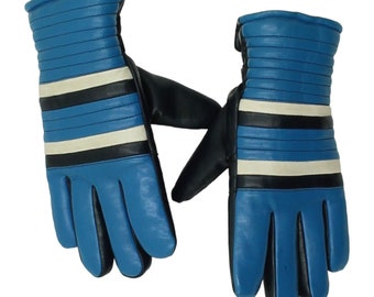 Vintage dames blauw zwart gewatteerde handschoenen | High-end luxe skiwinter VTG