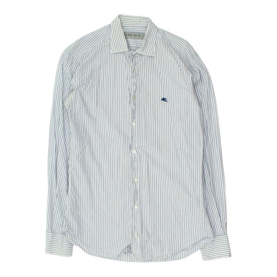 Etro Mens Blue White Striped Spread Collar Shirt … - image 1