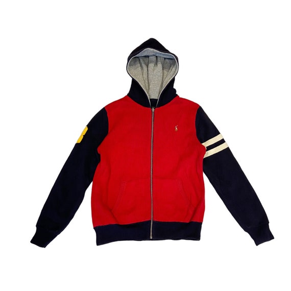 Navy blue and red polo hoodie sales