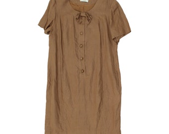 Carisma Womens Brown Leinen Kurzarm Kleid mit Knöpfen | Vintage High End VTG