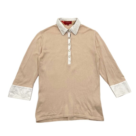 Burberry London Damen Beige 3 4 rmel Poloshirt Vintage High End